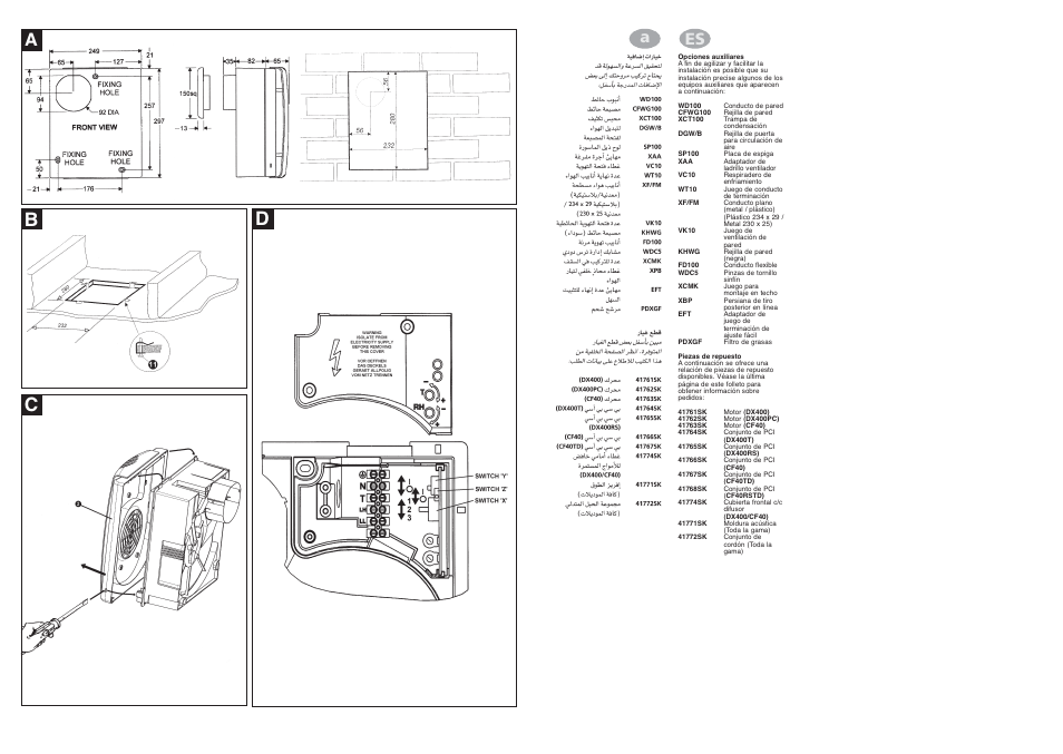 Bc d, Es a | Xpelair CF40 User Manual | Page 2 / 14