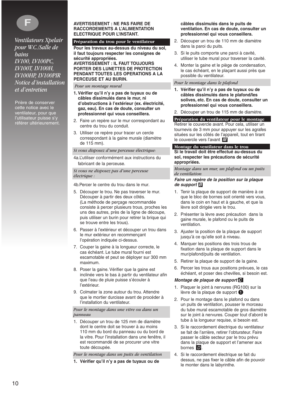 Xpelair LV100PC User Manual | Page 10 / 56