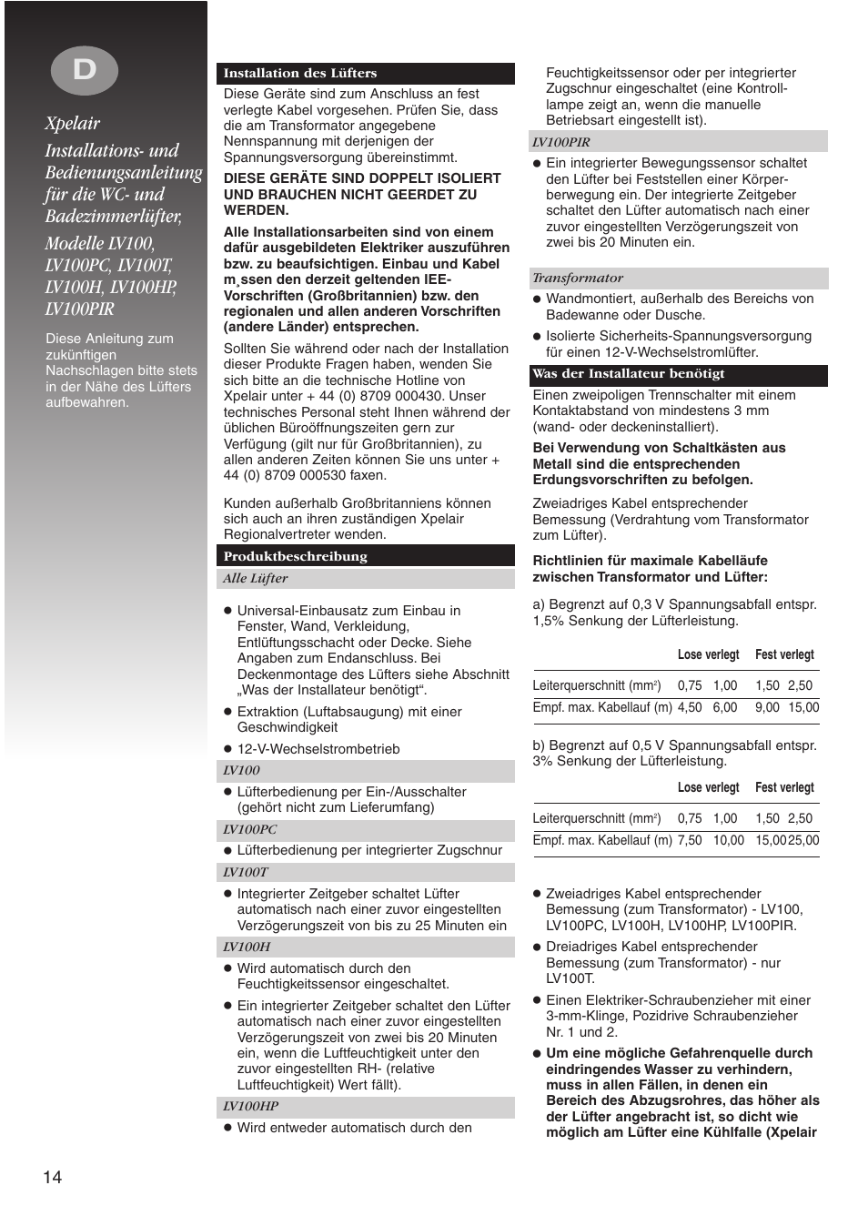 Xpelair LV100PC User Manual | Page 14 / 56
