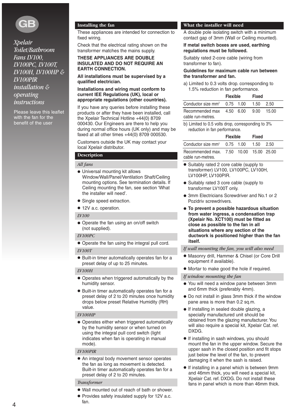Xpelair LV100PC User Manual | Page 4 / 56