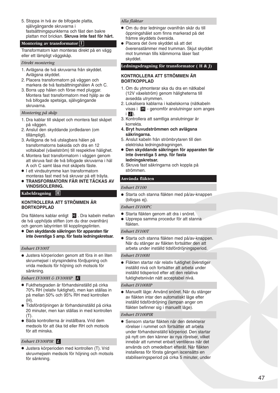 Xpelair LV100PC User Manual | Page 47 / 56
