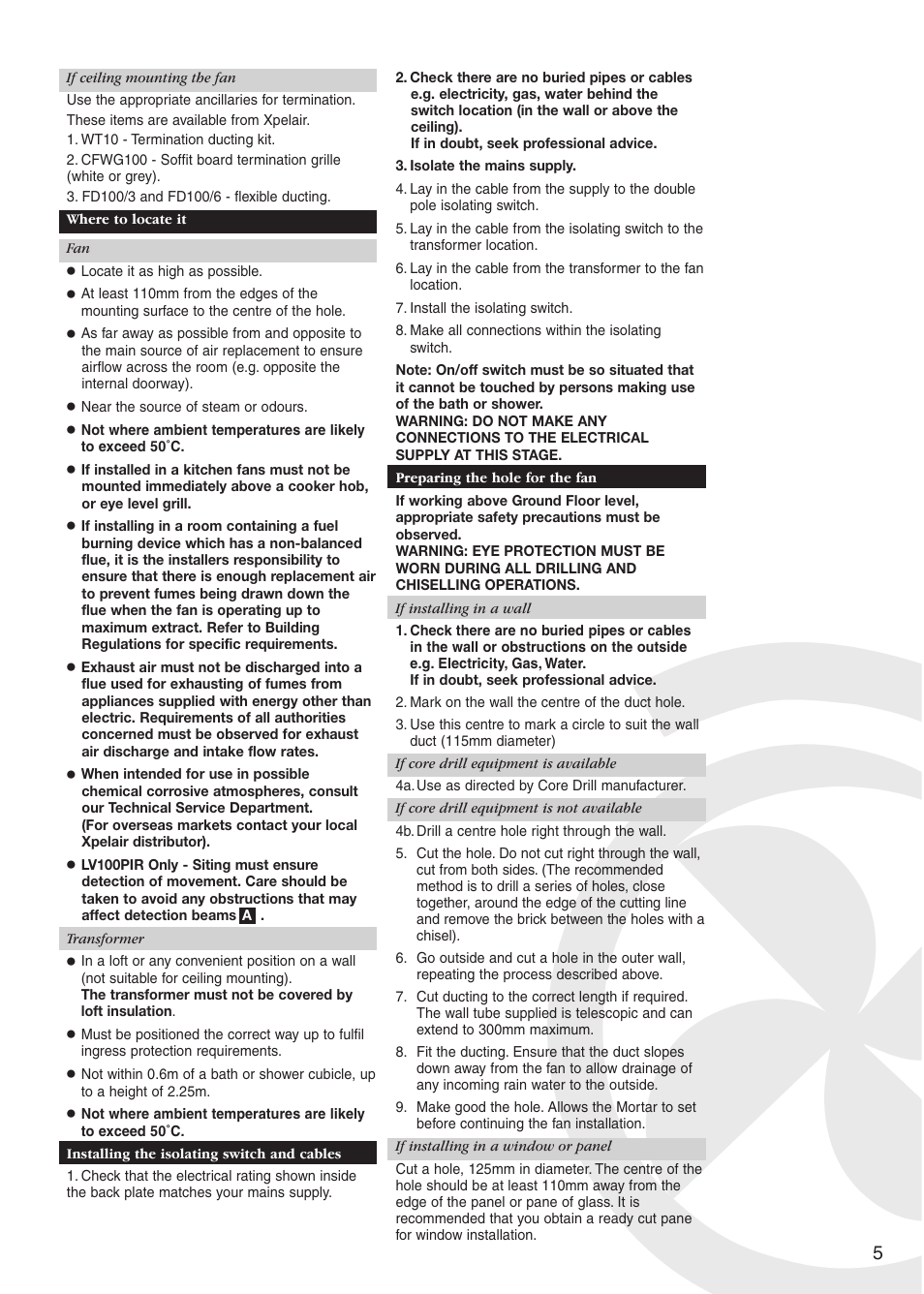 Xpelair LV100PC User Manual | Page 5 / 56
