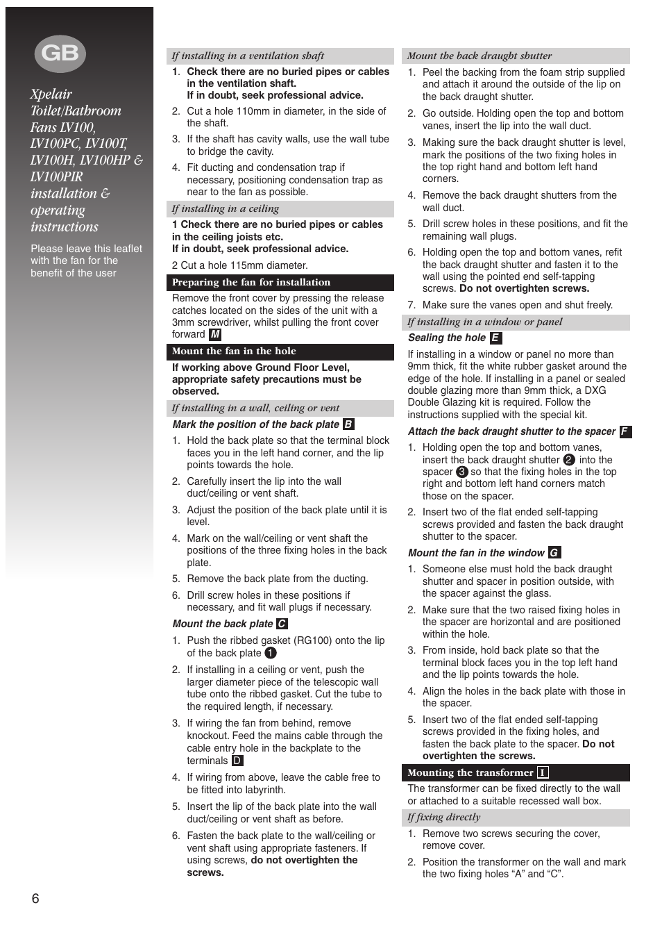 Xpelair LV100PC User Manual | Page 6 / 56