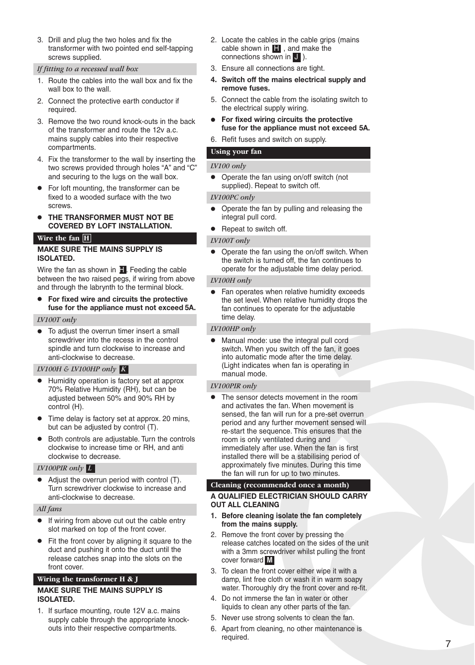 Xpelair LV100PC User Manual | Page 7 / 56
