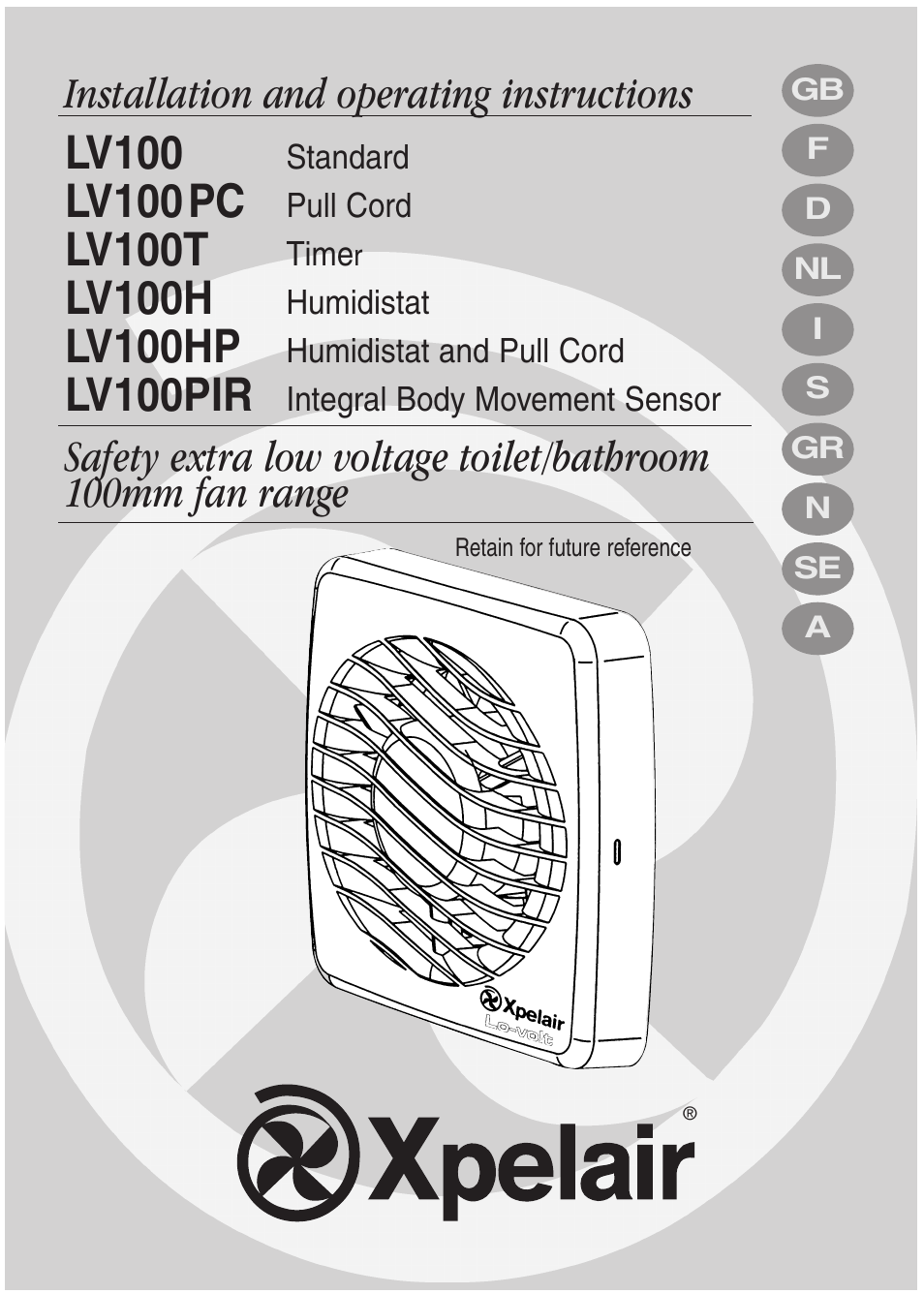 Xpelair LV100HP User Manual | 10 pages
