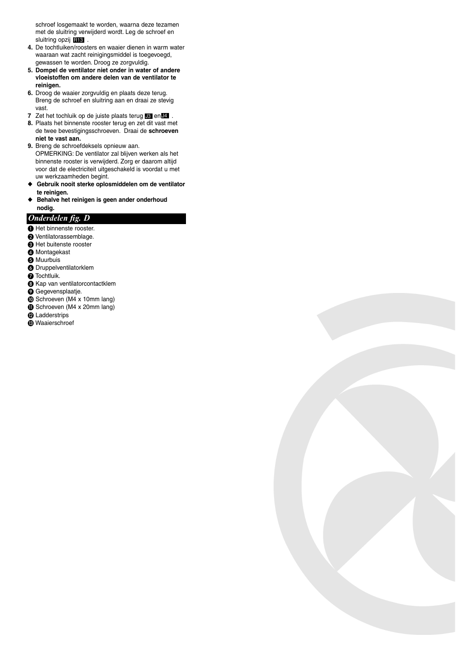 Onderdelen fig. d | Xpelair WX6 User Manual | Page 14 / 28