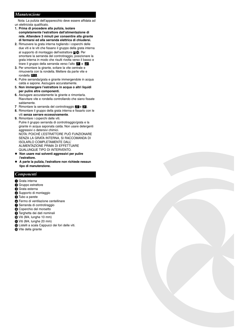 Manutenzione, Componenti | Xpelair WX6 User Manual | Page 17 / 28