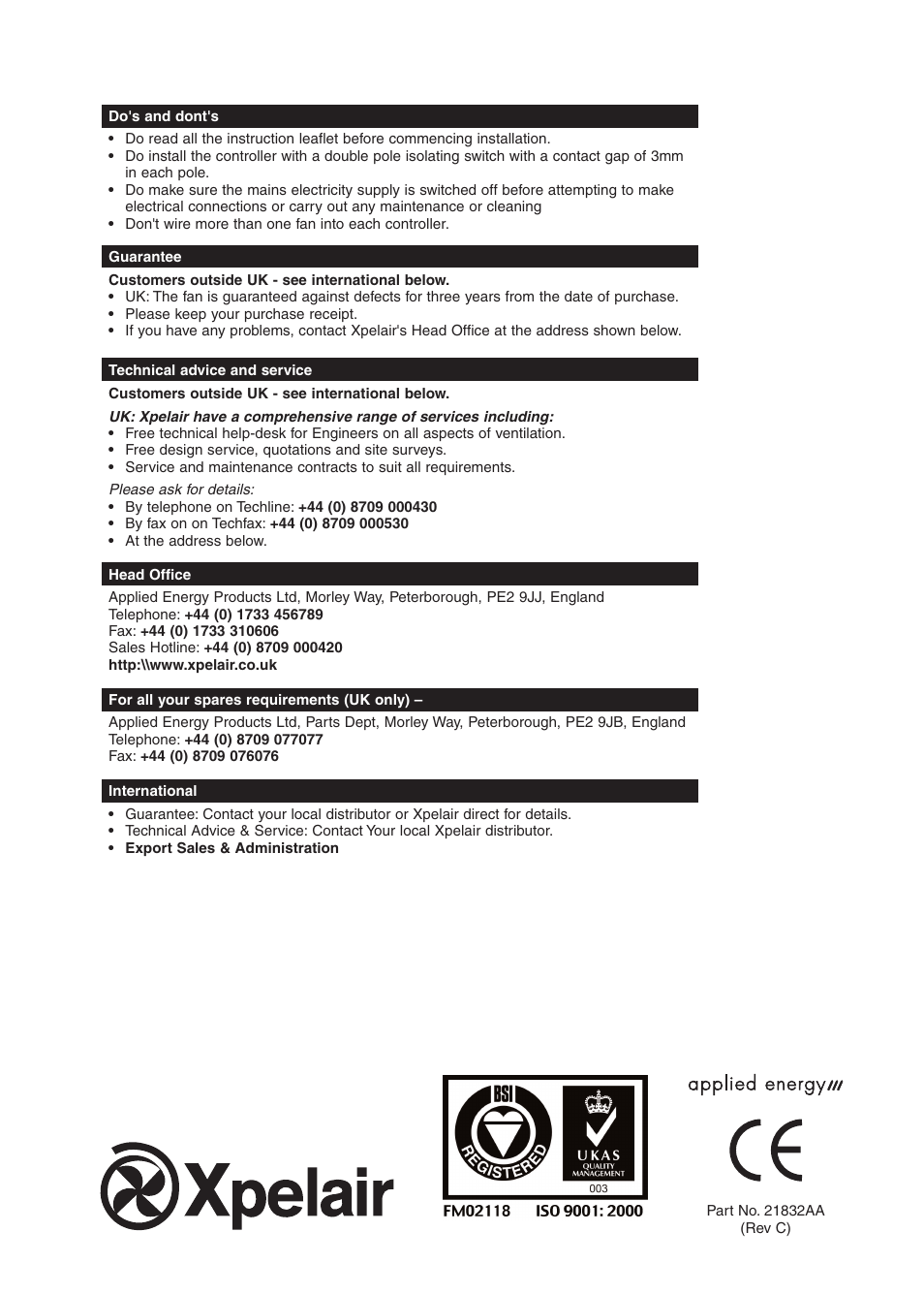 Xpelair WX6 User Manual | Page 28 / 28