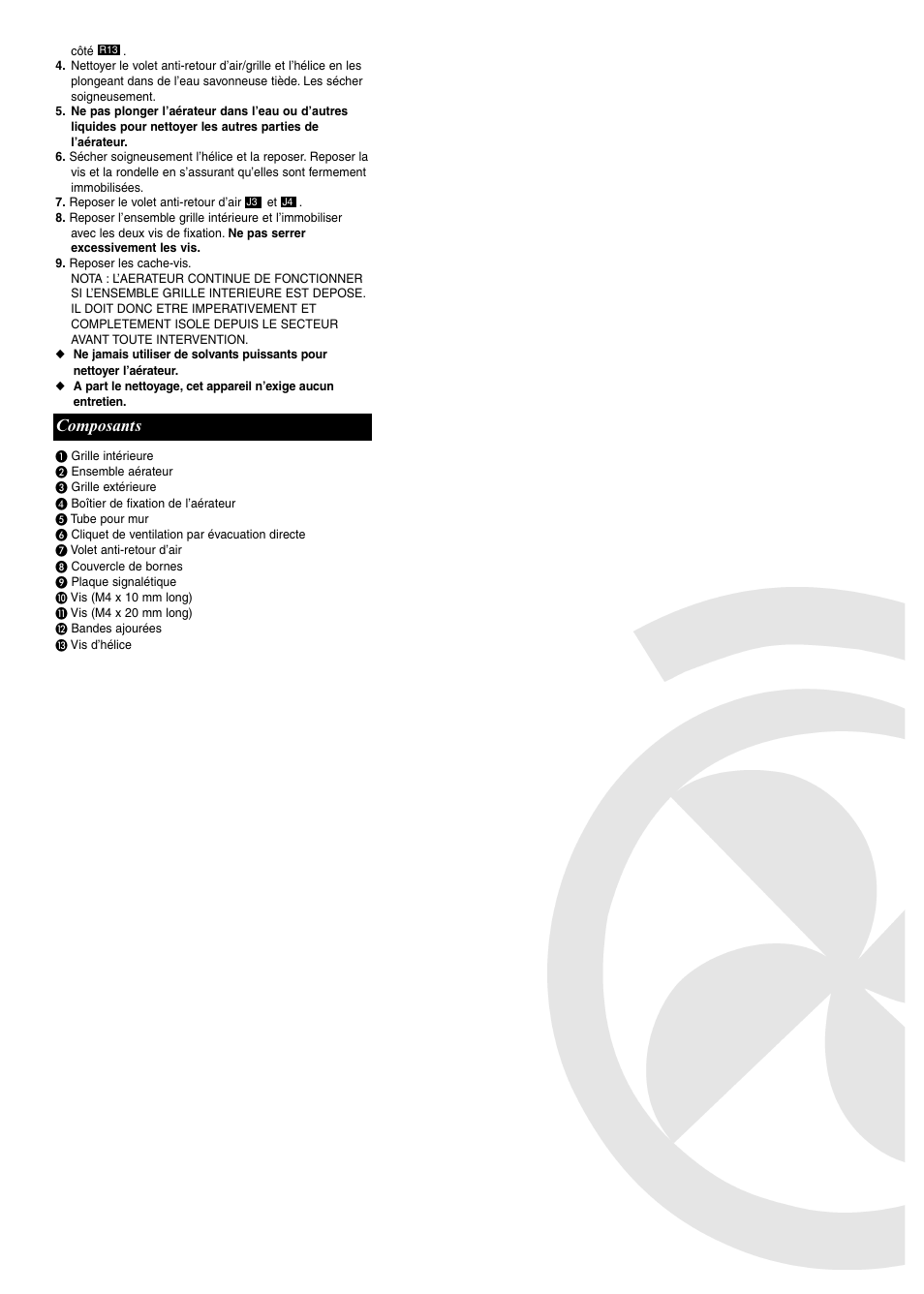 Composants | Xpelair WX6 User Manual | Page 8 / 28
