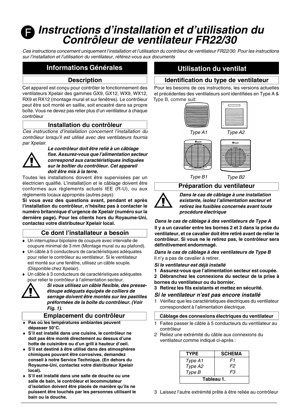 Informations générales, Utilisation du ventilat | Xpelair FR22-30 User Manual | Page 12 / 20