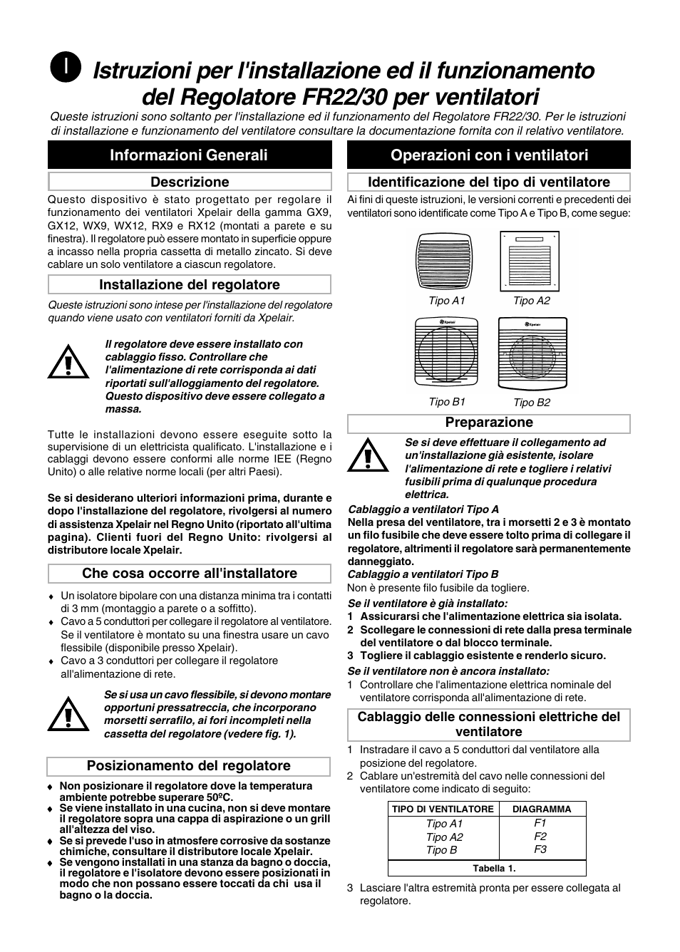 Informazioni generali operazioni con i ventilatori | Xpelair FR22-30 User Manual | Page 14 / 20