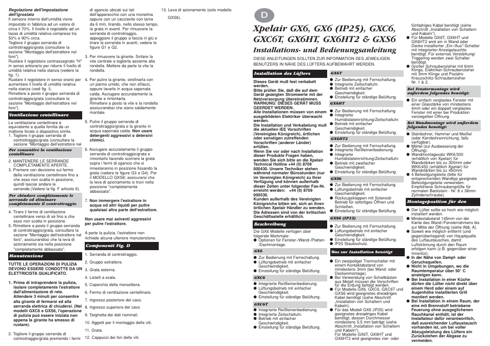 Installations- und bedienungsanleitung | Xpelair GX6 User Manual | Page 15 / 20