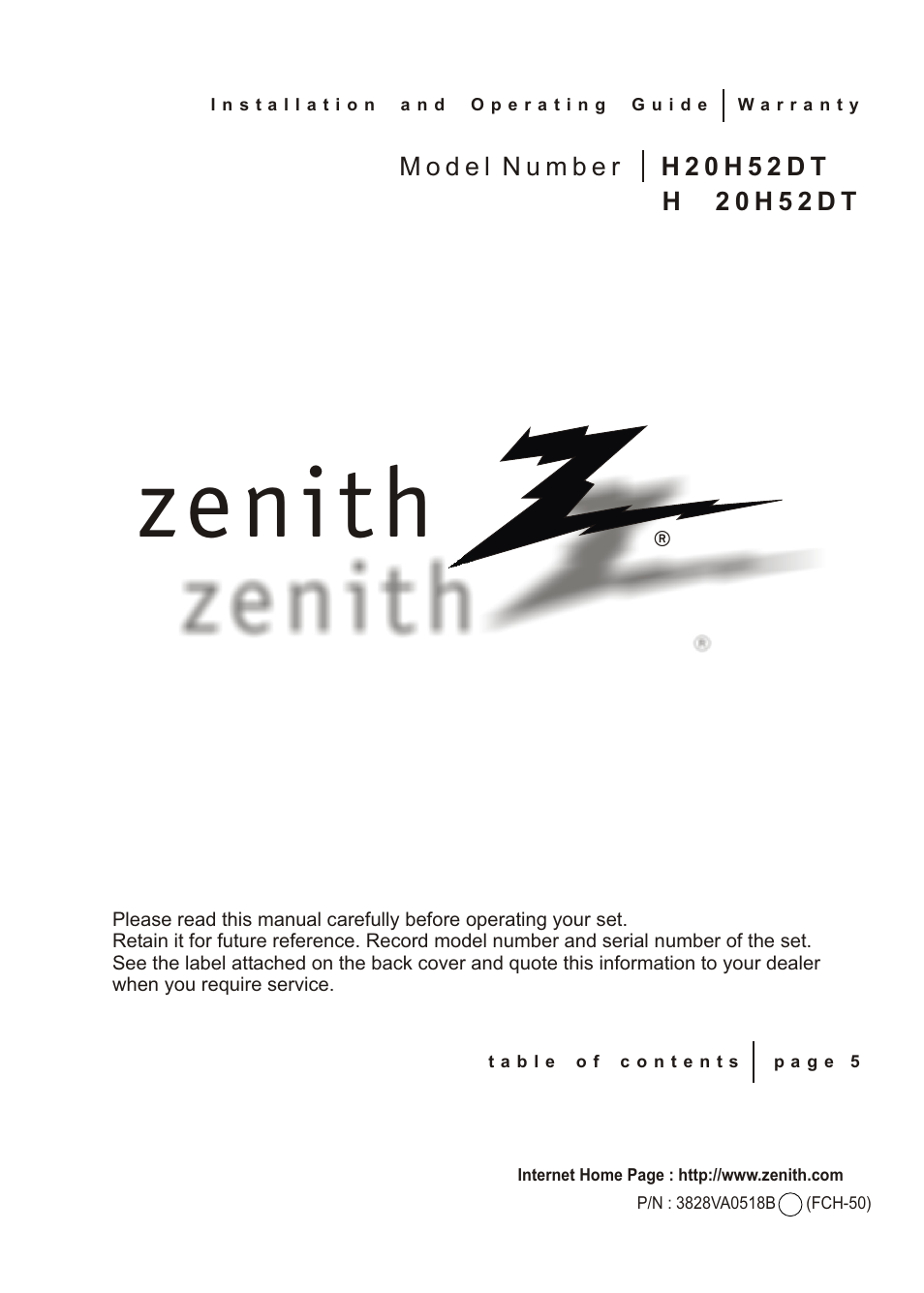 Zenith H20H52DT User Manual | 52 pages