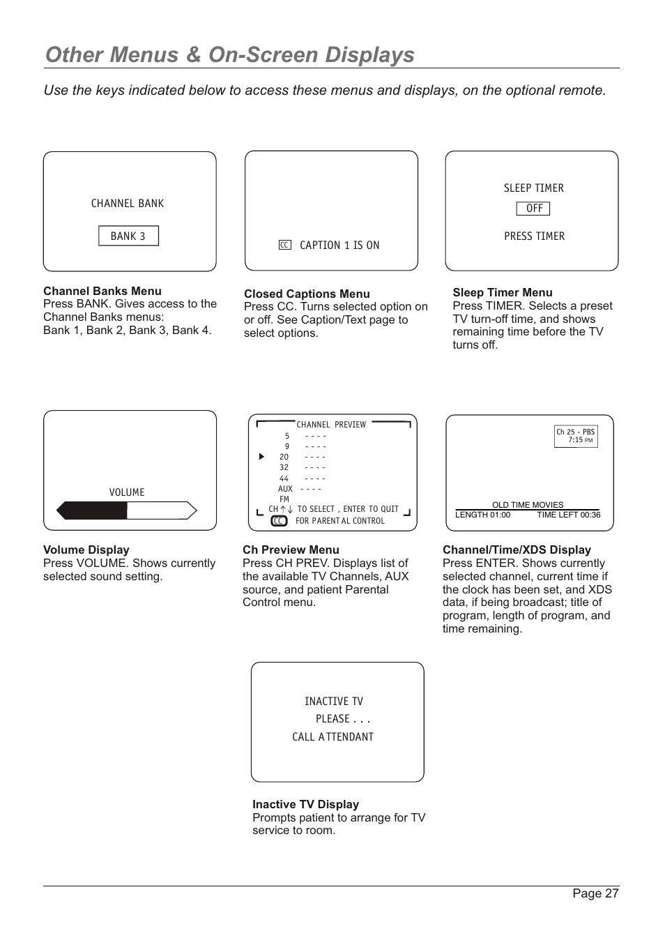 Other menus & on-screen displays | Zenith H20H52DT User Manual | Page 27 / 52