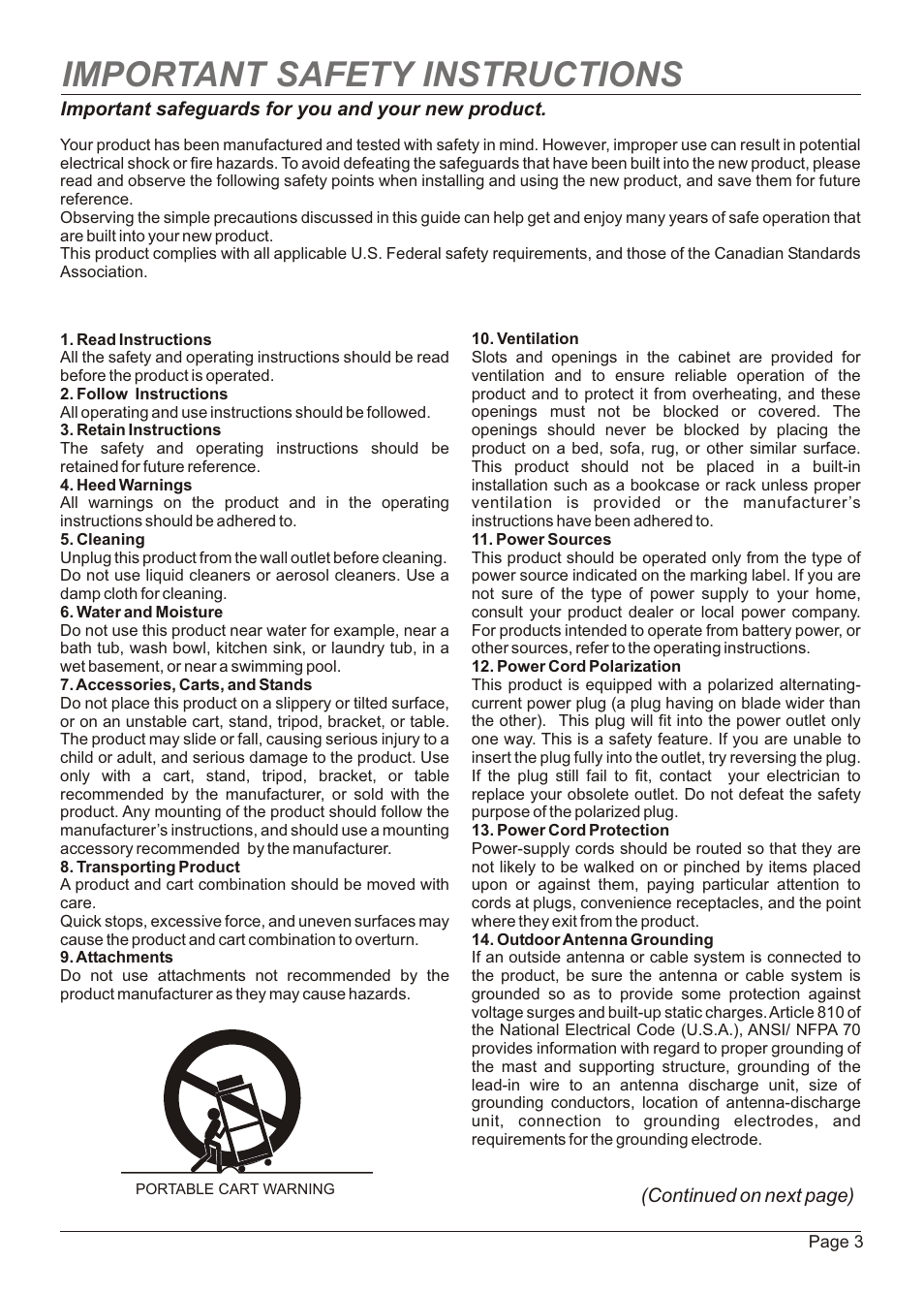 Important safety instructions | Zenith H20H52DT User Manual | Page 3 / 52