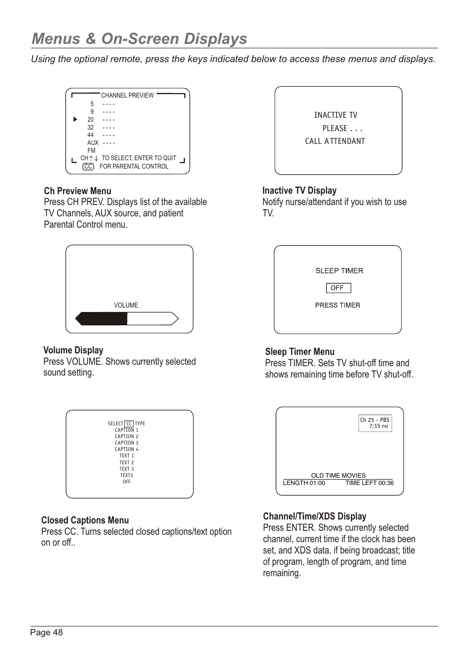 Menus & on-screen displays | Zenith H20H52DT User Manual | Page 48 / 52