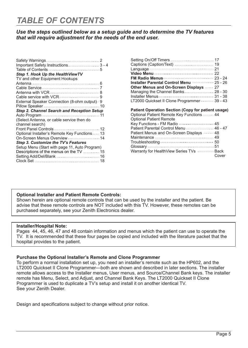 Zenith H20H52DT User Manual | Page 5 / 52