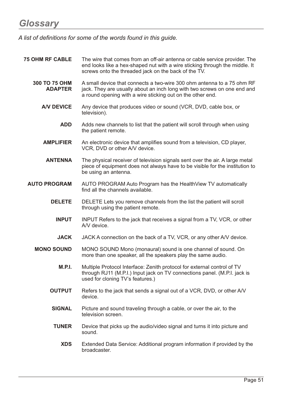 Glossary | Zenith H20H52DT User Manual | Page 51 / 52