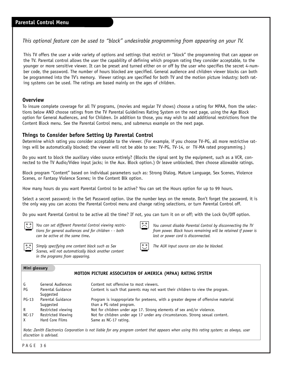 Zenith CONCIERGE H25F39DT User Manual | Page 36 / 44