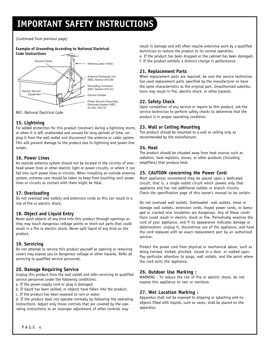 Important safety instructions | Zenith CONCIERGE H25F39DT User Manual | Page 4 / 44