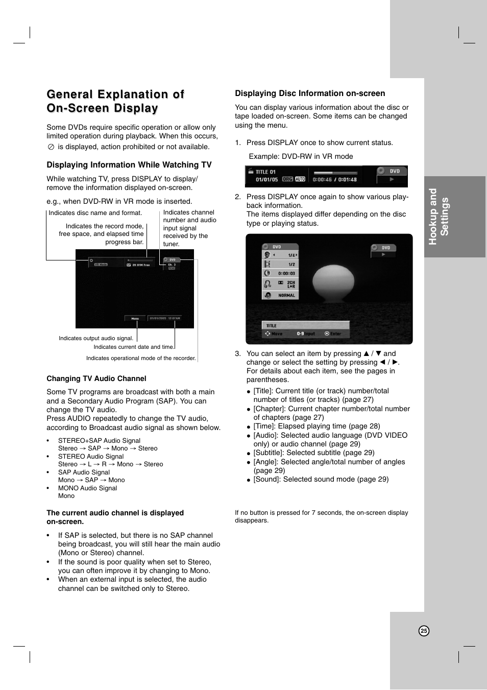 General explanation of, Hookup and settings | Zenith ZRY-316 User Manual | Page 25 / 56