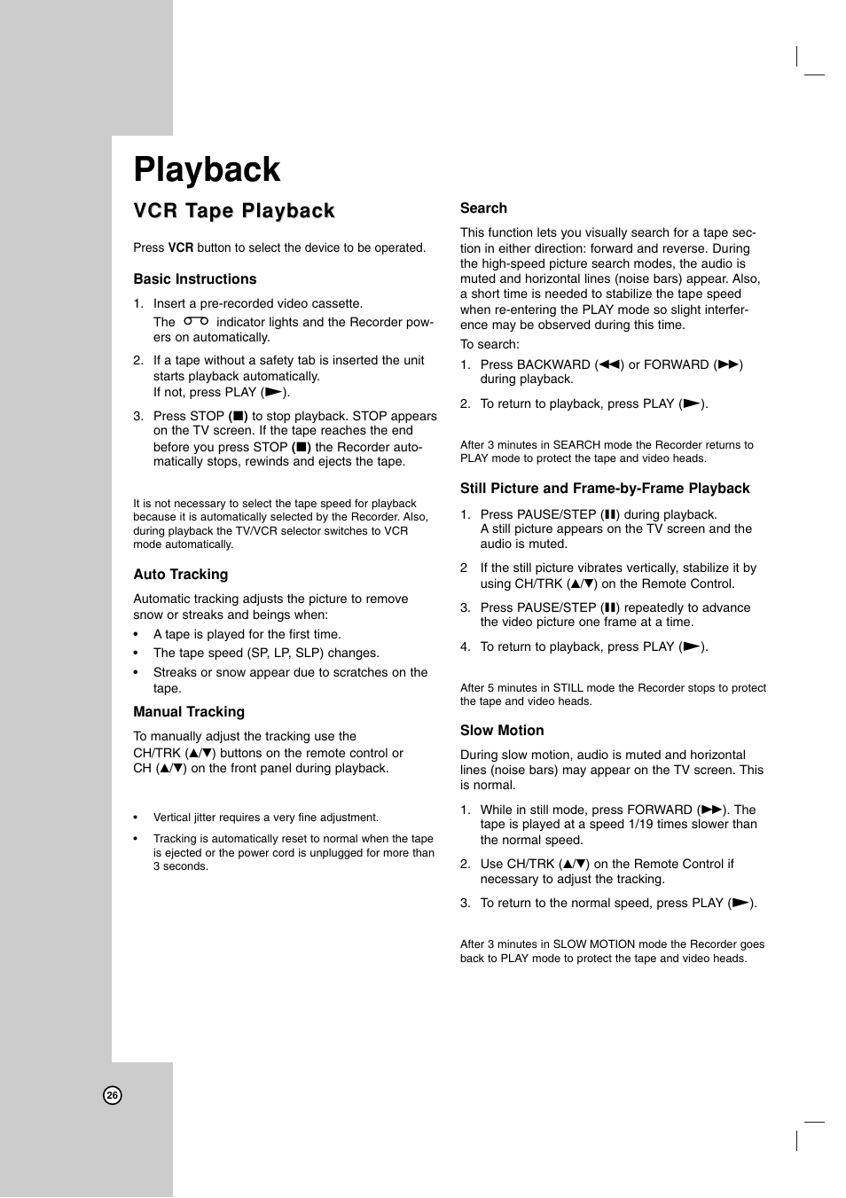 Playback, Vcr t, Vcr t ape playback ape playback | Zenith ZRY-316 User Manual | Page 26 / 56