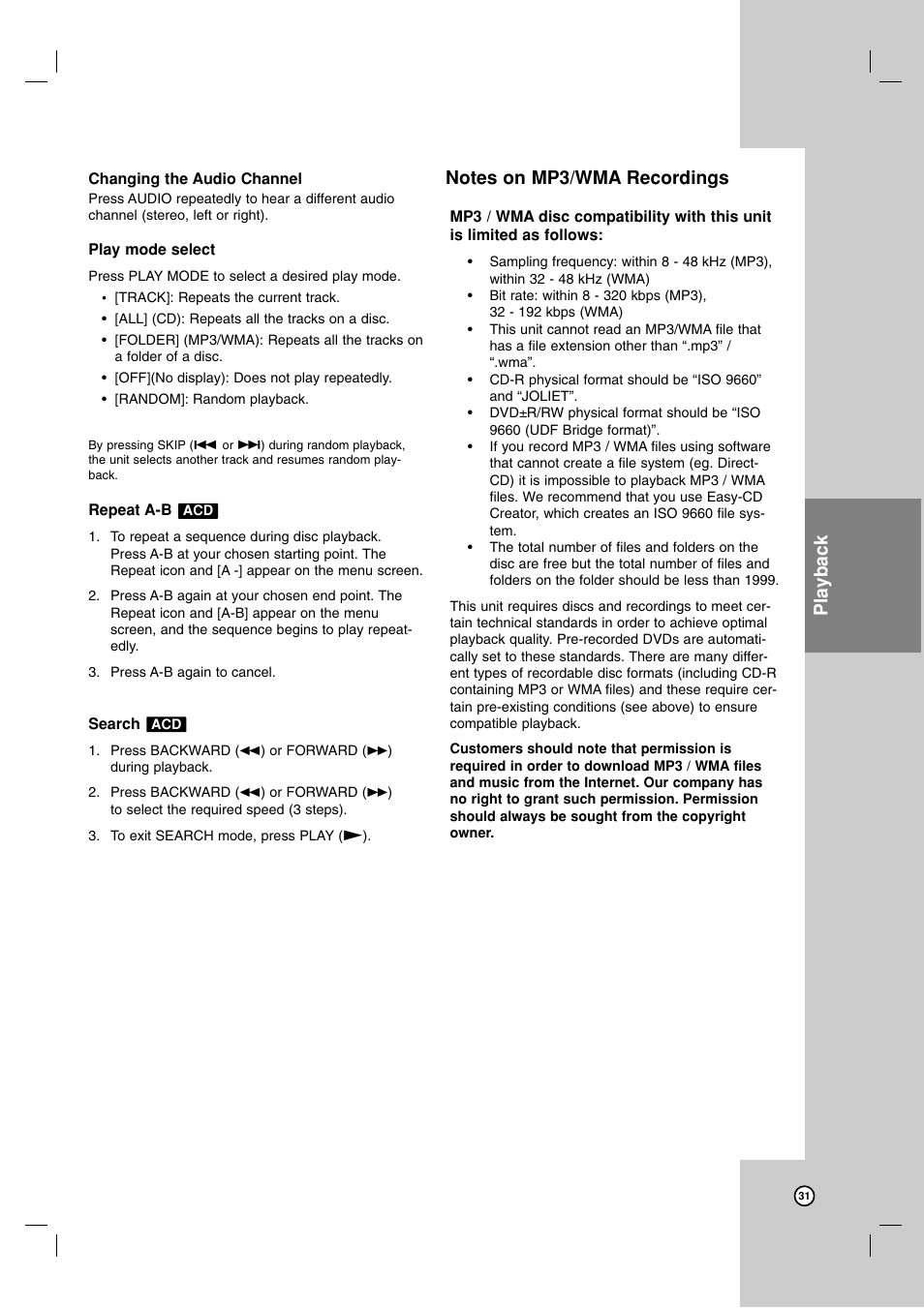 Playback | Zenith ZRY-316 User Manual | Page 31 / 56