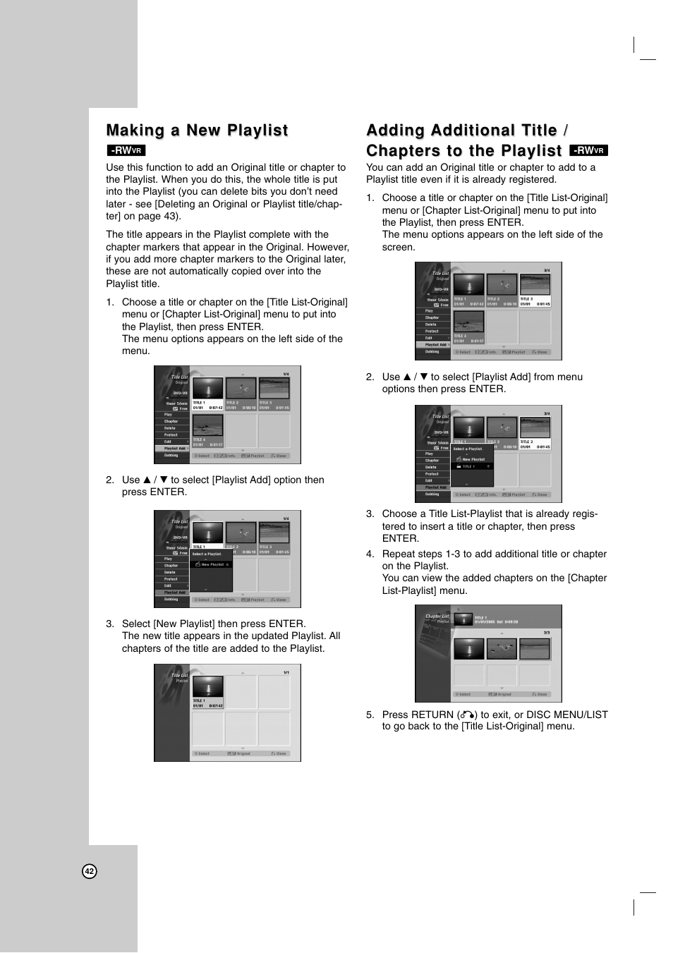 Making a new playlist, Adding | Zenith ZRY-316 User Manual | Page 42 / 56