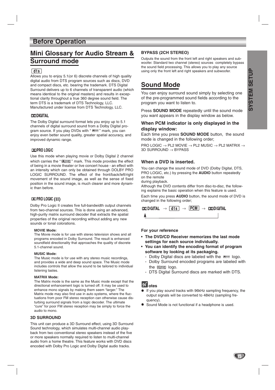 Sound mode, System setup | Zenith DVT312 User Manual | Page 15 / 36