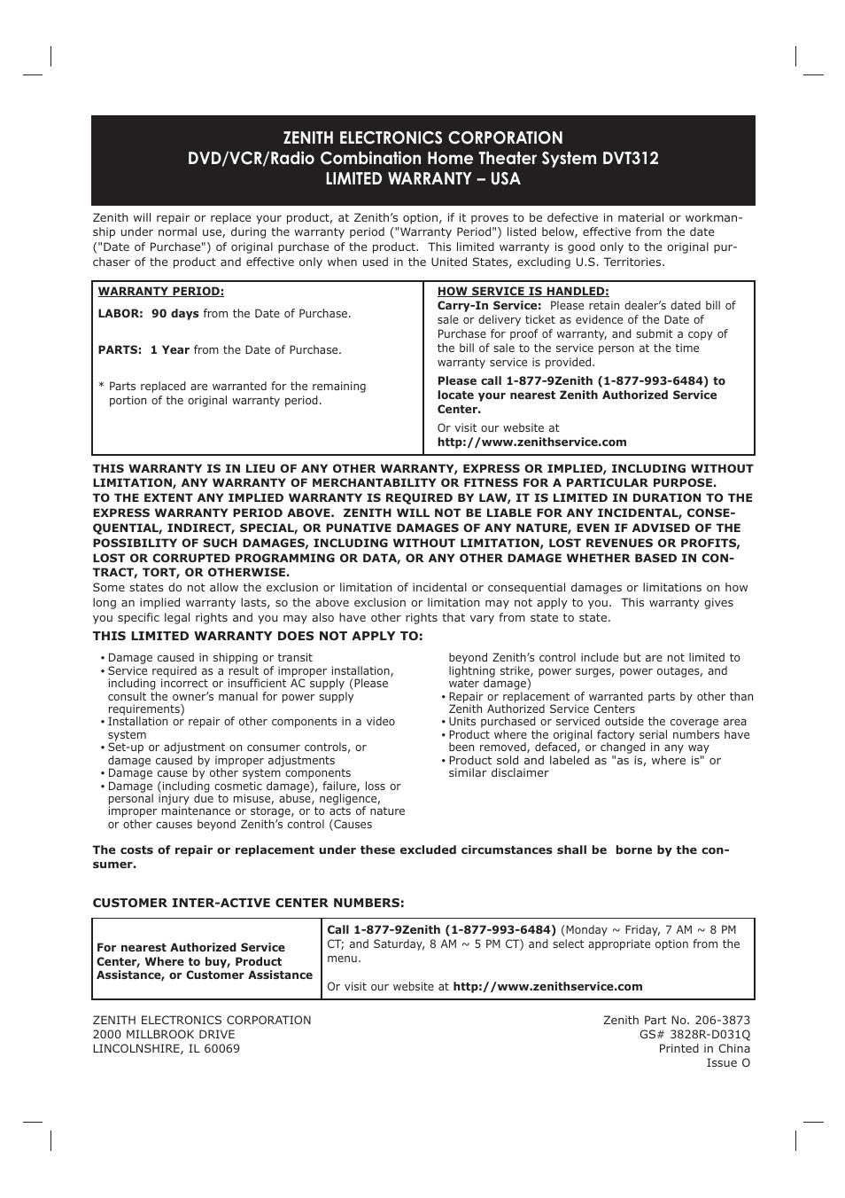 Zenith DVT312 User Manual | Page 36 / 36