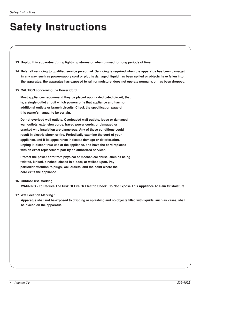 Safety instructions | Zenith Z42PX2DH User Manual | Page 4 / 60