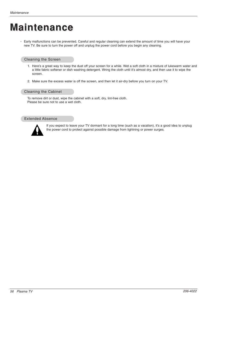 Maintenance | Zenith Z42PX2DH User Manual | Page 56 / 60