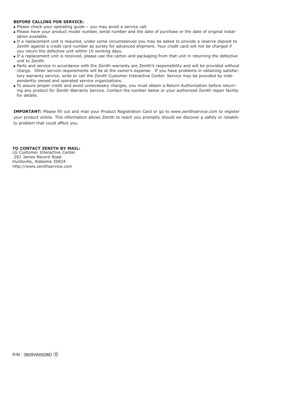 Zenith Z42PX2DH User Manual | Page 60 / 60