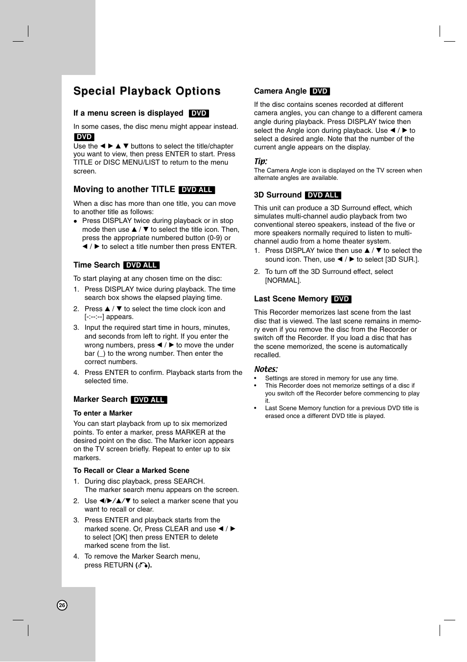 Special playback options | Zenith XBR716 User Manual | Page 26 / 48