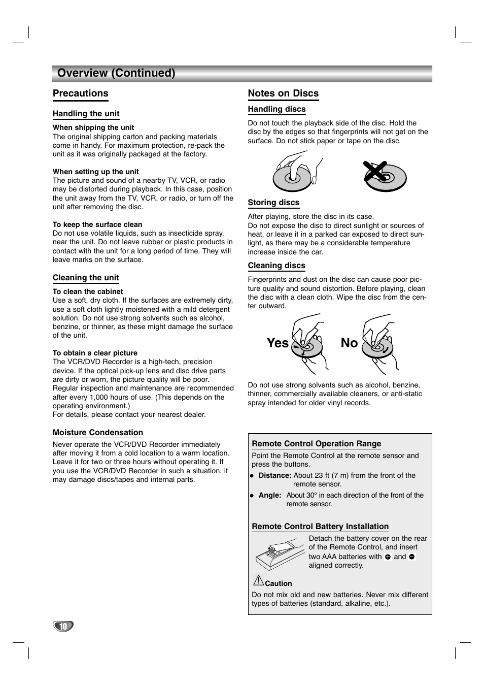 No yes, Overview (continued) | Zenith XBR411 User Manual | Page 10 / 59