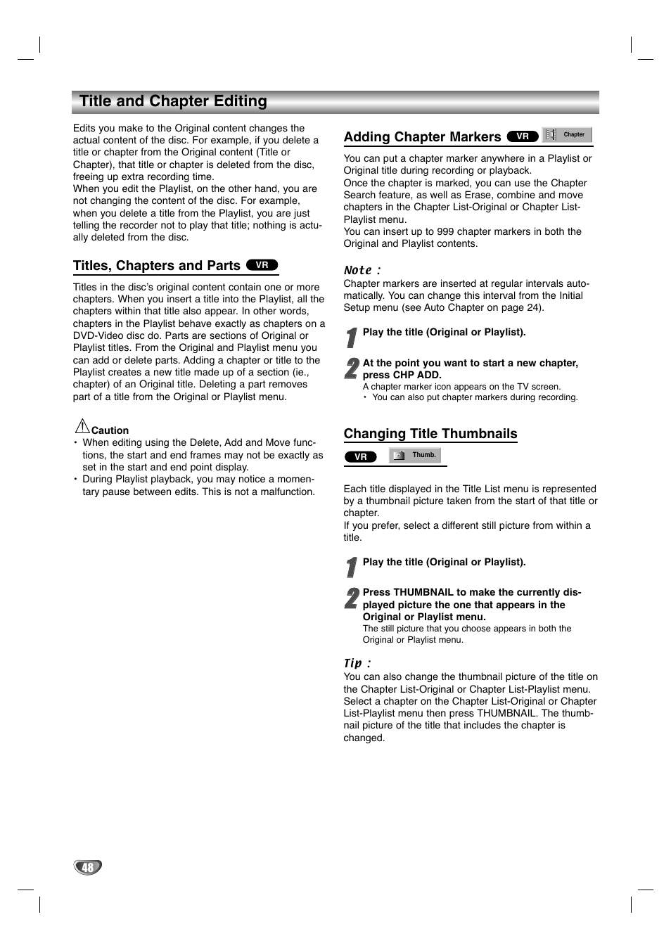 Title and chapter editing | Zenith XBR411 User Manual | Page 48 / 59