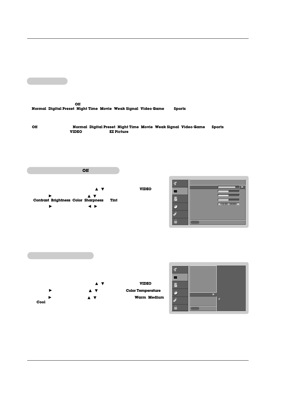 Video menu options ideo menu options | Zenith R50W47 User Manual | Page 16 / 36