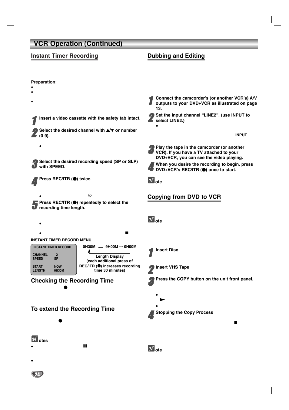 Vcr operation (continued) | Zenith XBV 443 User Manual | Page 24 / 40