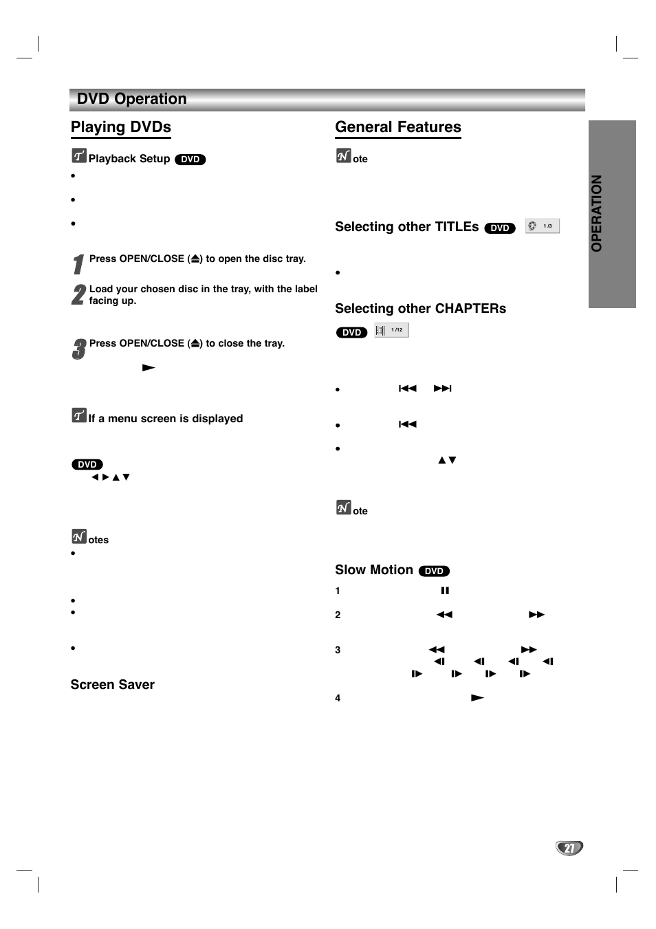 Dvd operation playing dvds, General features | Zenith XBV 443 User Manual | Page 27 / 40