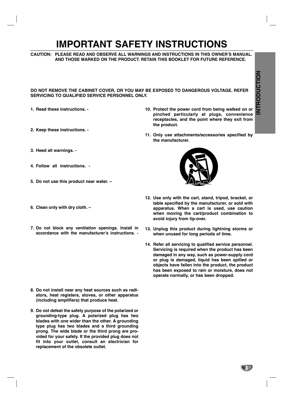 Important safety instructions, Introduction | Zenith XBV 443 User Manual | Page 3 / 40