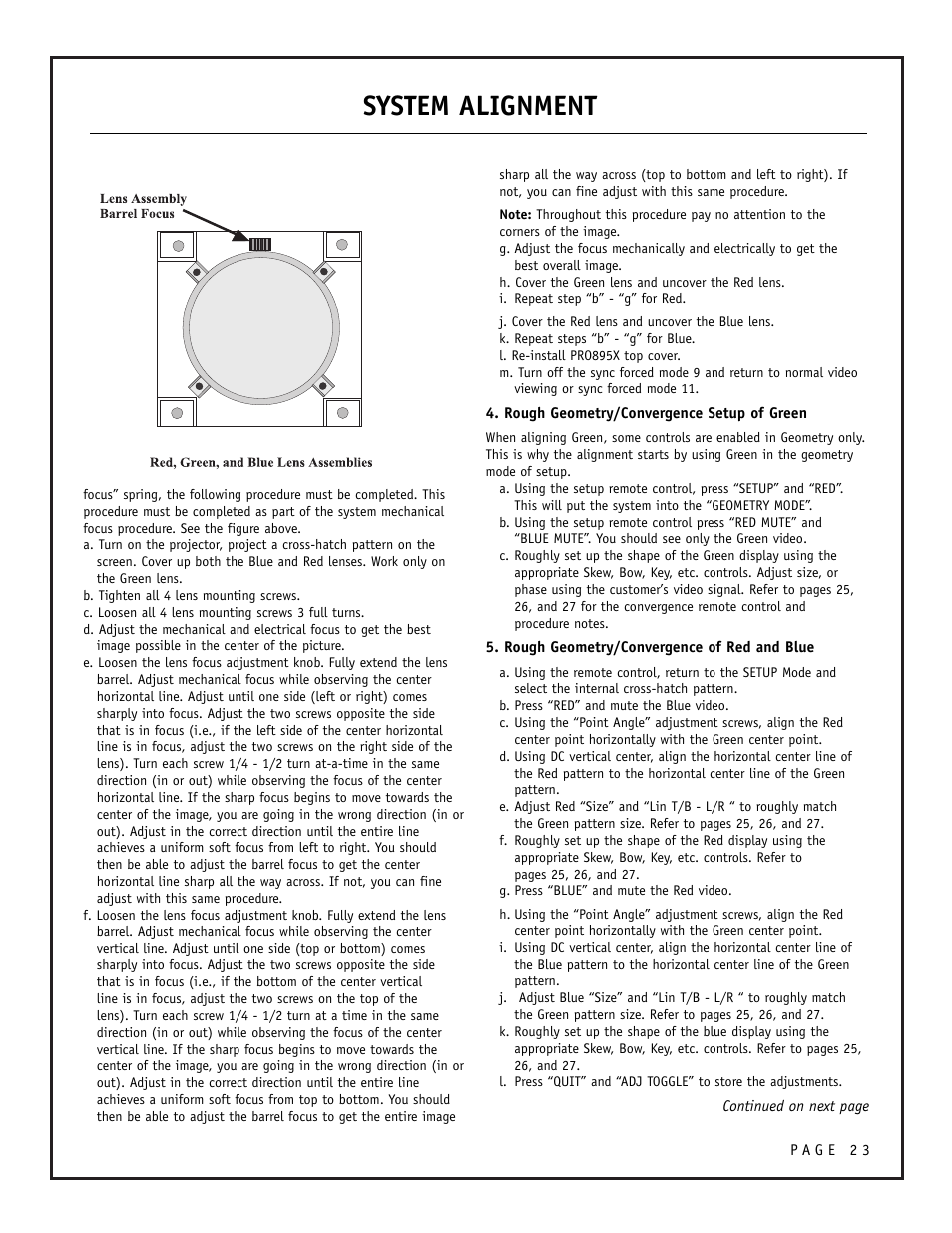 System alignment | Zenith PRO895X User Manual | Page 23 / 28