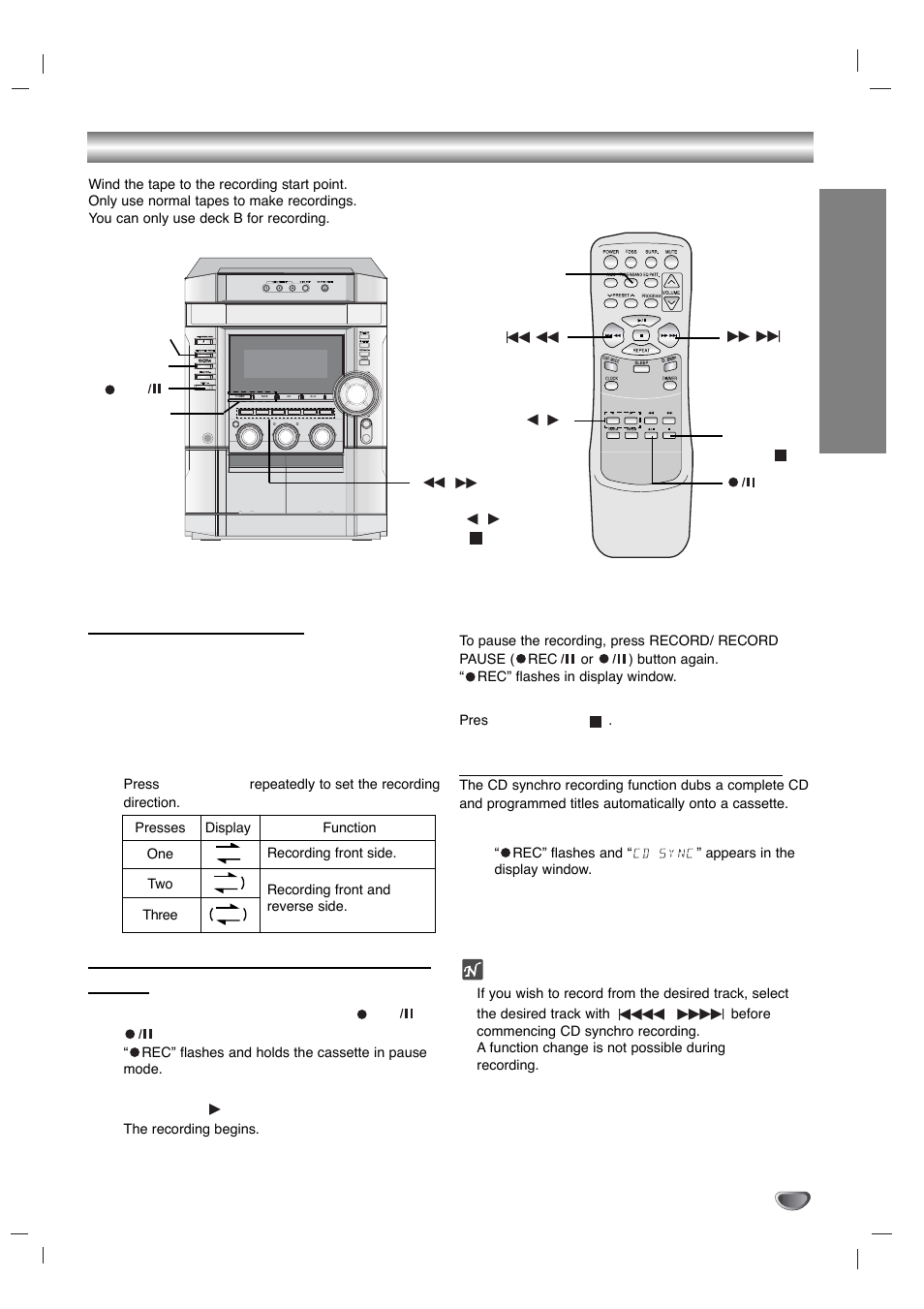 Recording setup | Zenith LMG340 User Manual | Page 15 / 24