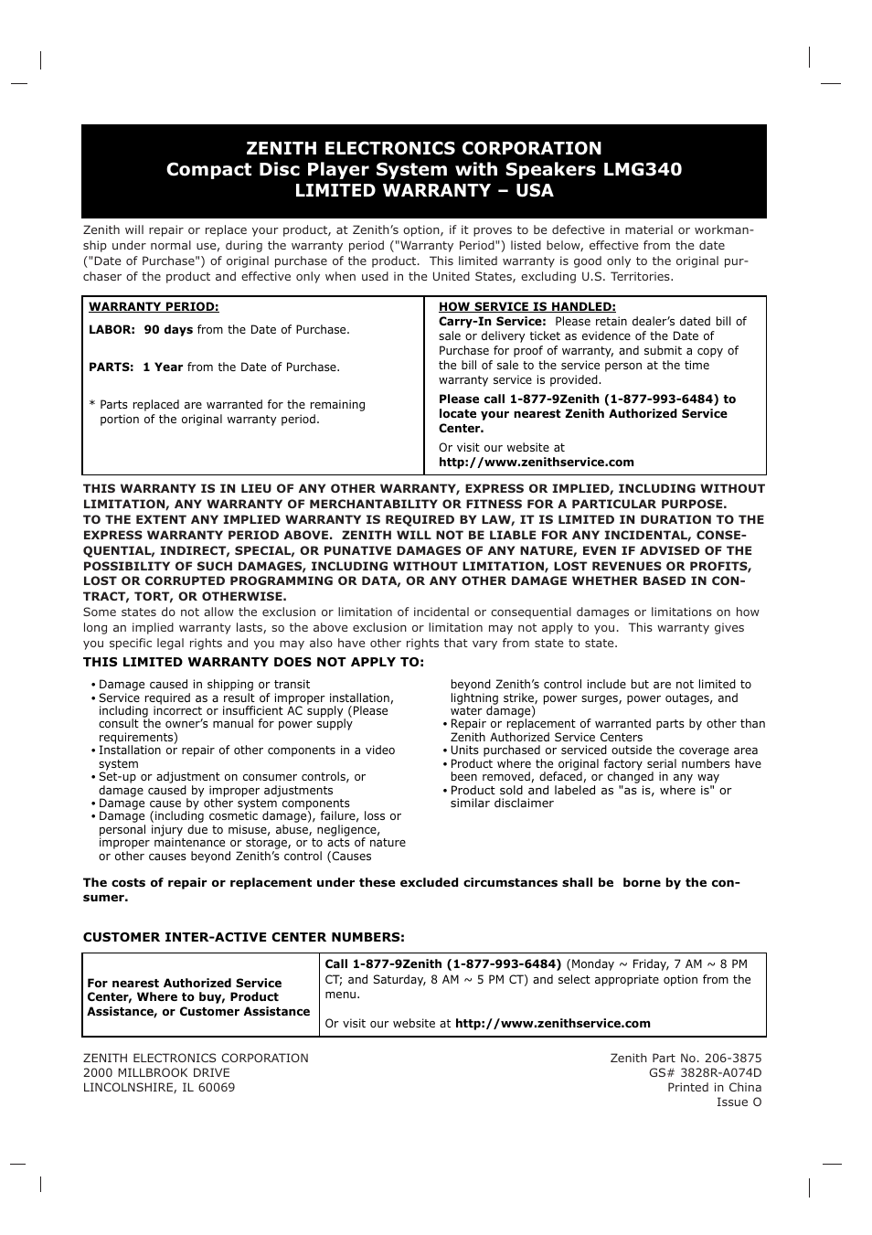 Zenith LMG340 User Manual | Page 24 / 24