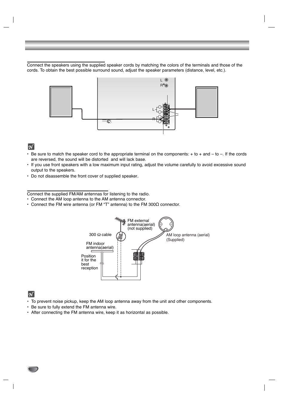 Connections, Speaker system connection, Antenna (aerial) connections | Zenith LMG340 User Manual | Page 8 / 24