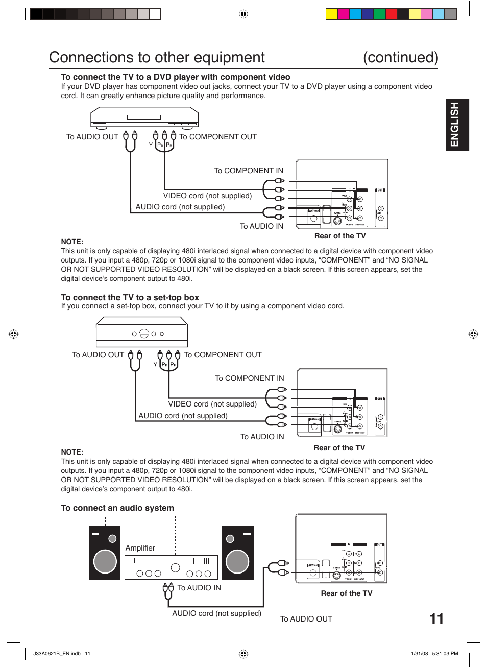 Connections to other equipment (continued), English | Zenith C27H26B User Manual | Page 11 / 34