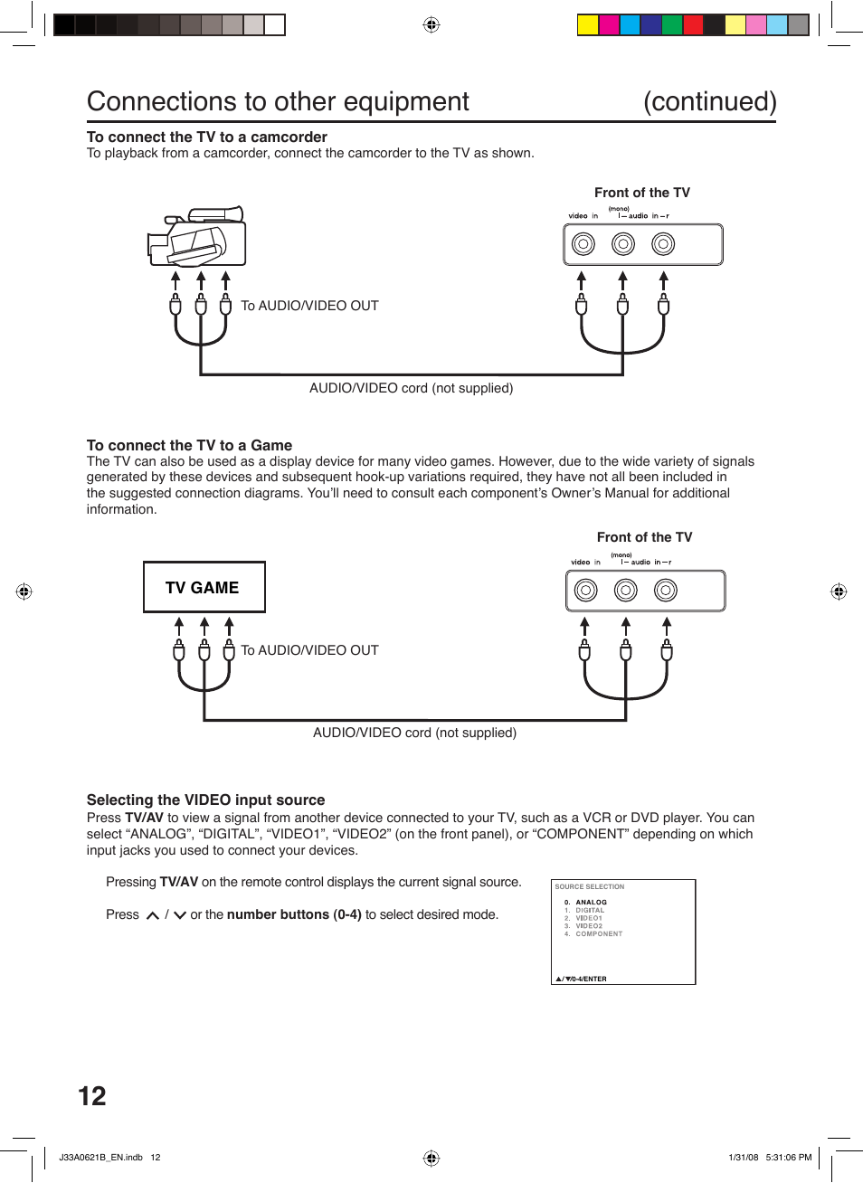 Connections to other equipment (continued) | Zenith C27H26B User Manual | Page 12 / 34