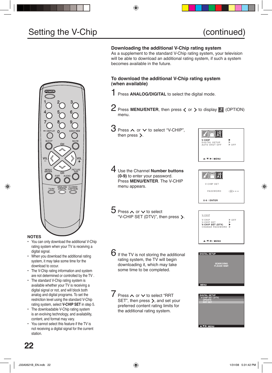 Setting the v-chip (continued) | Zenith C27H26B User Manual | Page 22 / 34