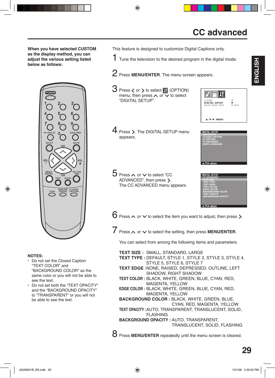 Cc advanced | Zenith C27H26B User Manual | Page 29 / 34