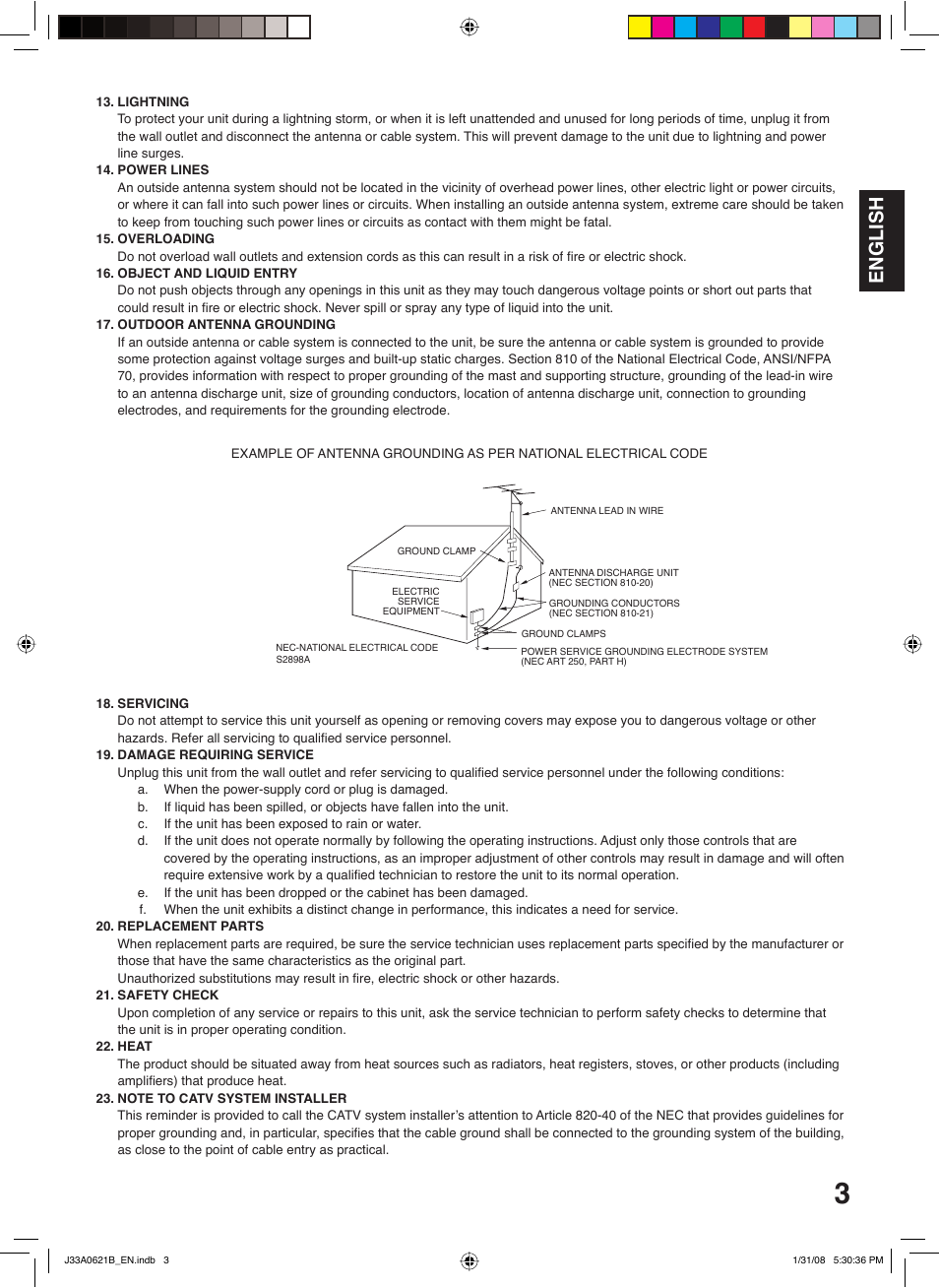 English | Zenith C27H26B User Manual | Page 3 / 34