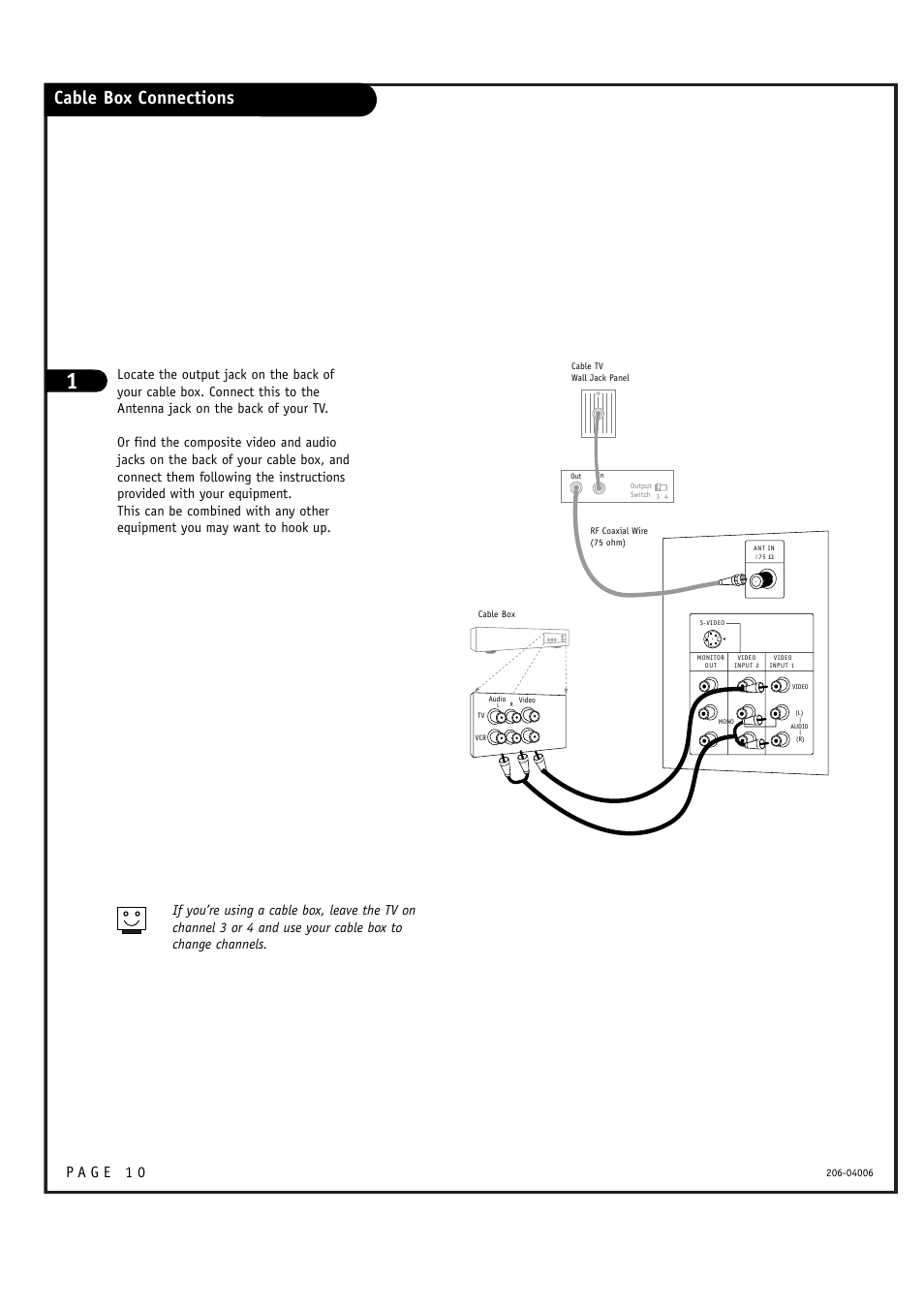 Cable box connections | Zenith M52W56LCD User Manual | Page 10 / 60